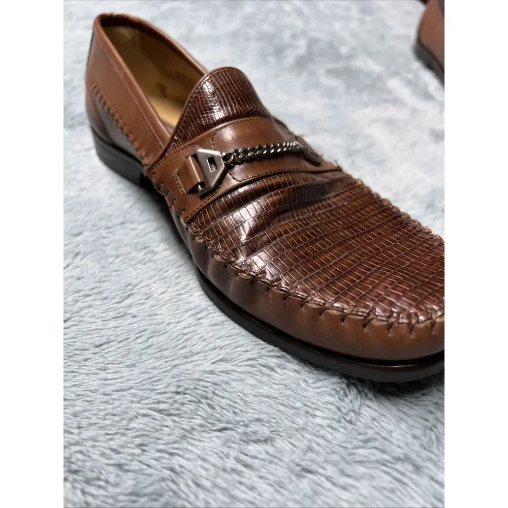Johnston Murphy Shoes Men's 9.5 W Handcrafted Genuine Lizard Brown Oxfords Spain